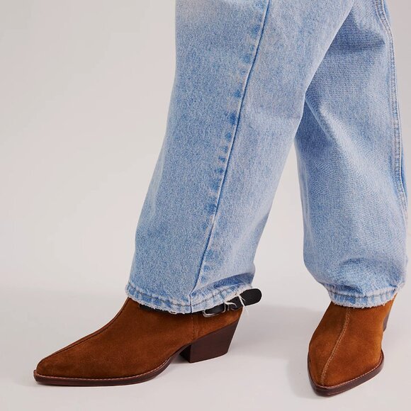 Free People Back-lace Sway Low Slouchy Boots Burnt Caramel Suede NWOB Size 7 - Picture 3 of 11